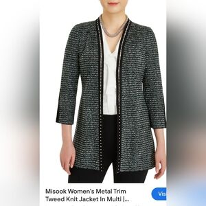 Misook Metal Trim Tweed Jacket in Gunmetal size XL